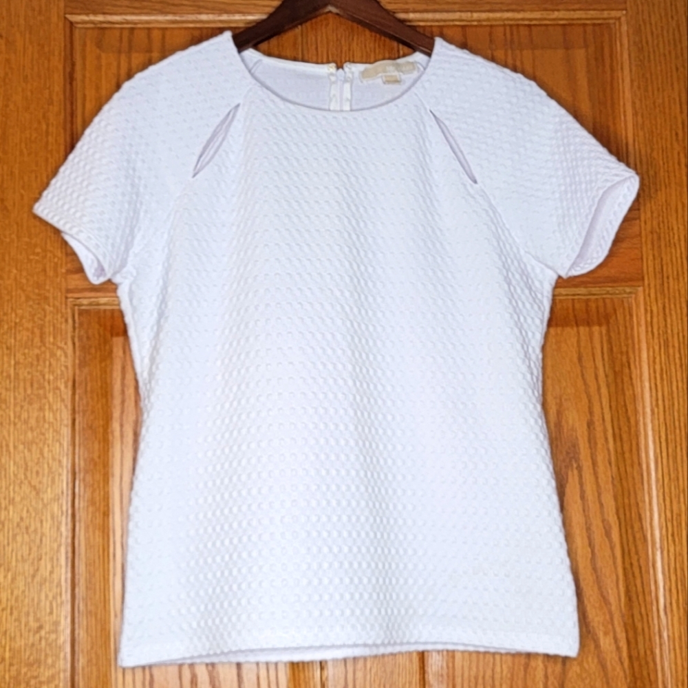 Like New MICHAEL Michael Kors White Stretch Seersucker-Like Top Sz M